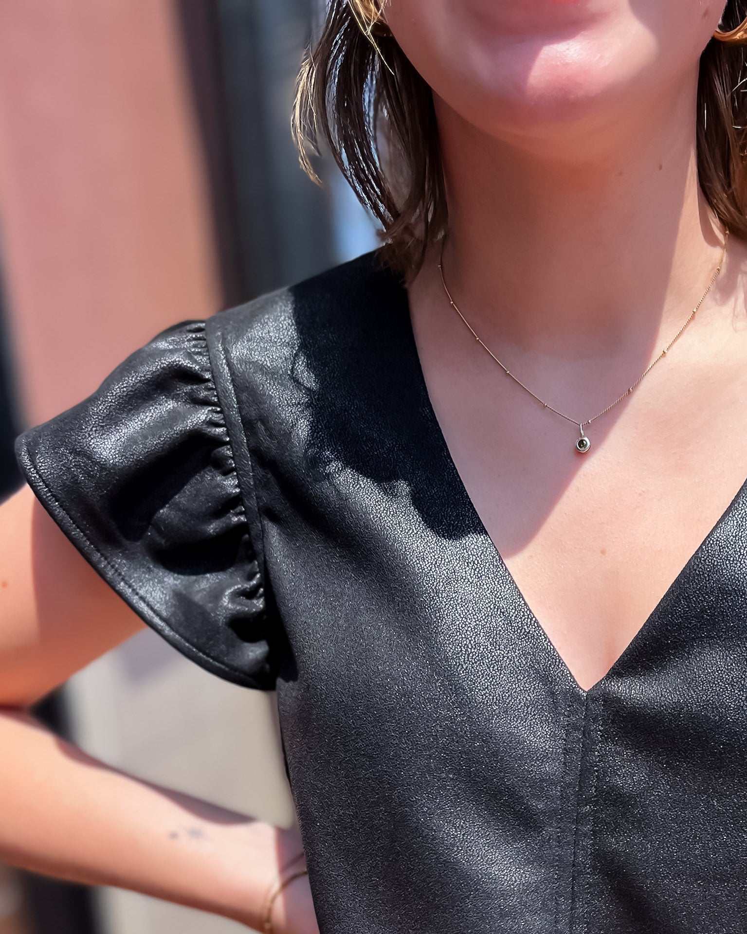 Black V-Neck Pleather Dress - Shopbluemoonbentonville