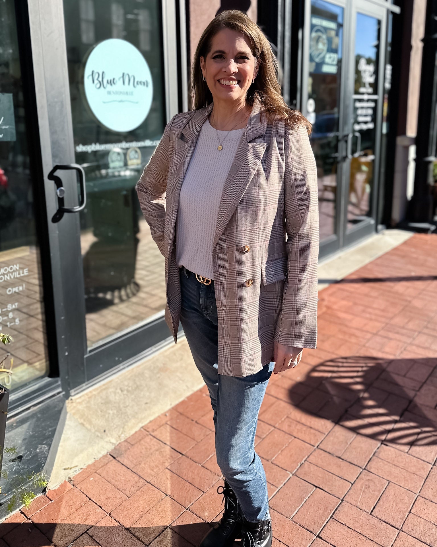 Brown/Pink Plaid Blazer