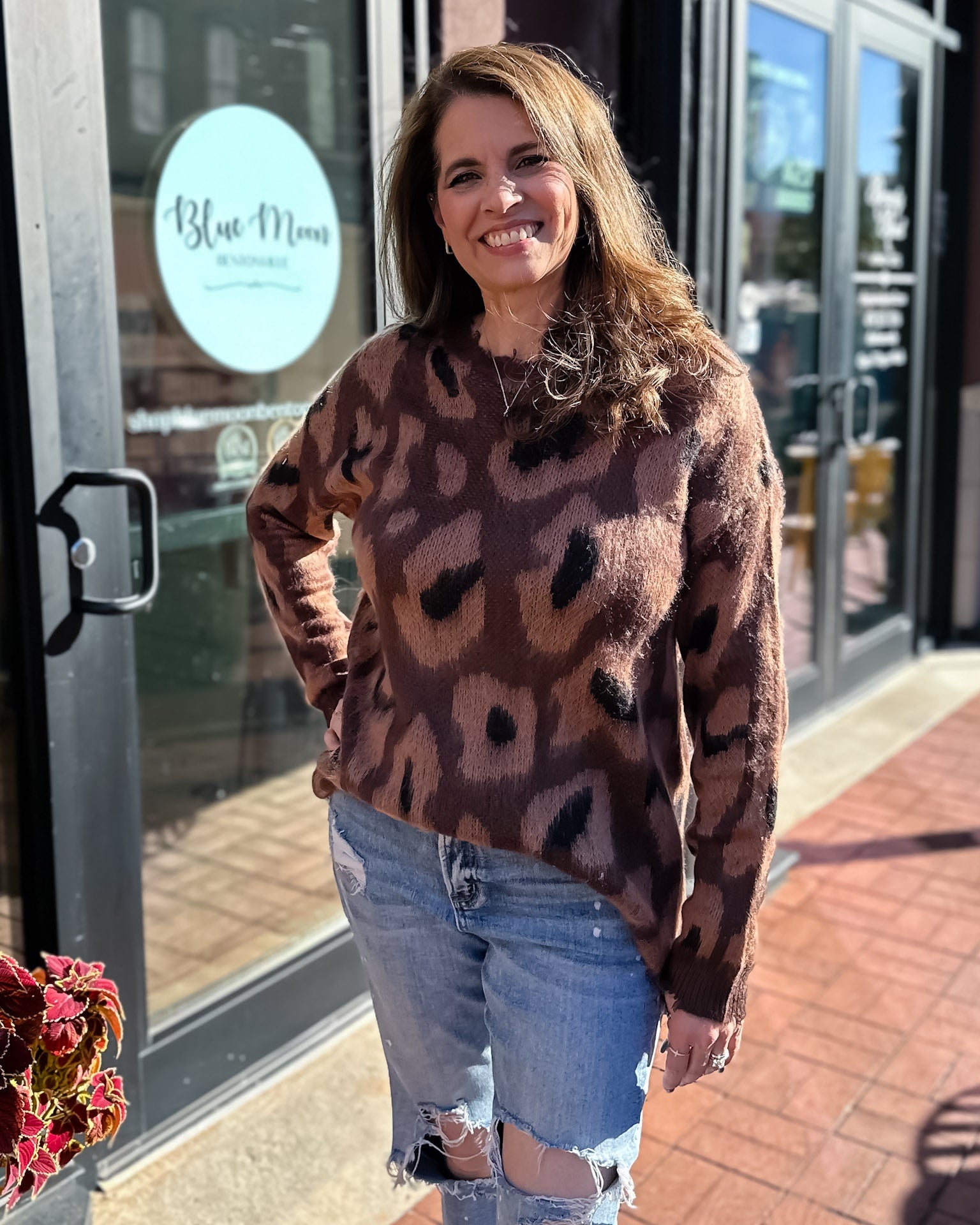 Brown Leopard Pullover Sweater