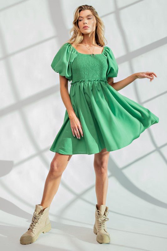 Green Puff Sleeve Dress - Shopbluemoonbentonville