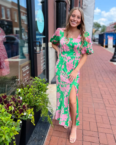 Green/Pink Floral Maxi Dress - Shopbluemoonbentonville