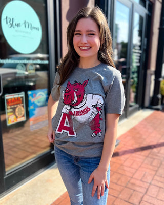 Grey Hog Leaning on the A Tshirt - Shopbluemoonbentonville