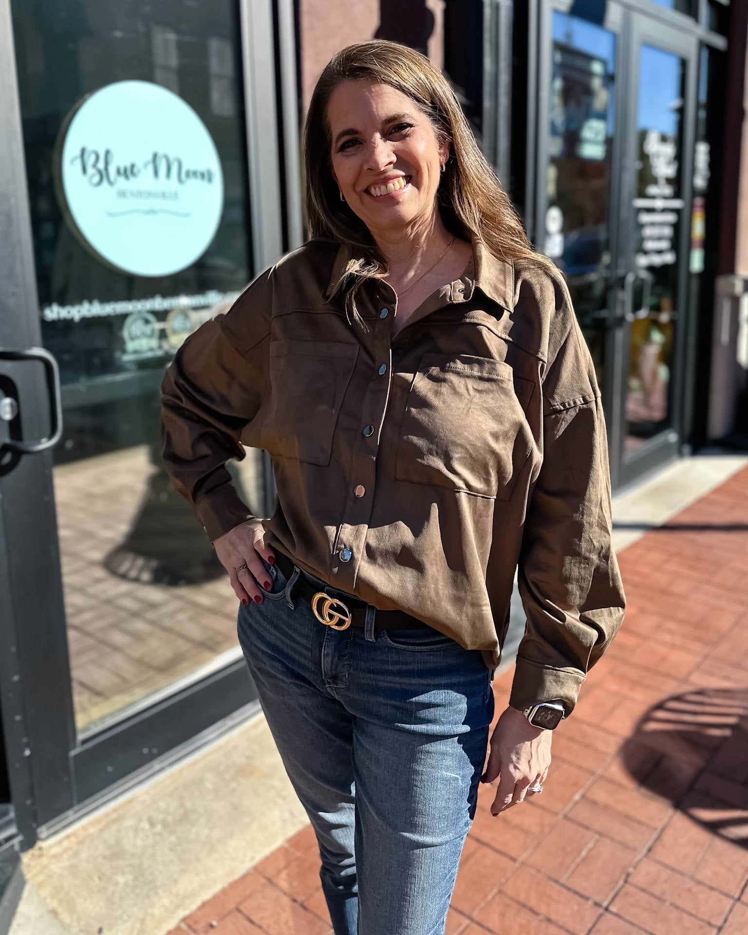 Olive Suede Button-Down Shirt