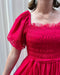 Red Mesh Midi Dress w/Puff Sleeves - Shopbluemoonbentonville