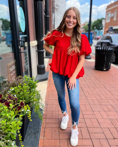 Tomato Red Babydoll Top - Shopbluemoonbentonville